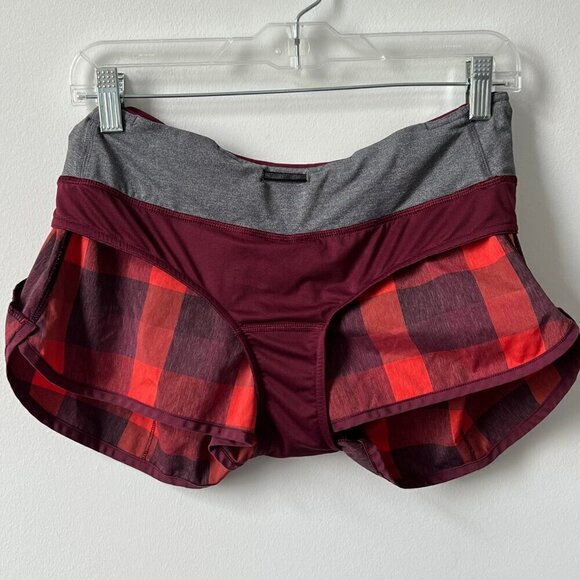 RARE Lululemon Run Low Rise Lined Short Buffalo Check Red 8 - Picture 8 of 11